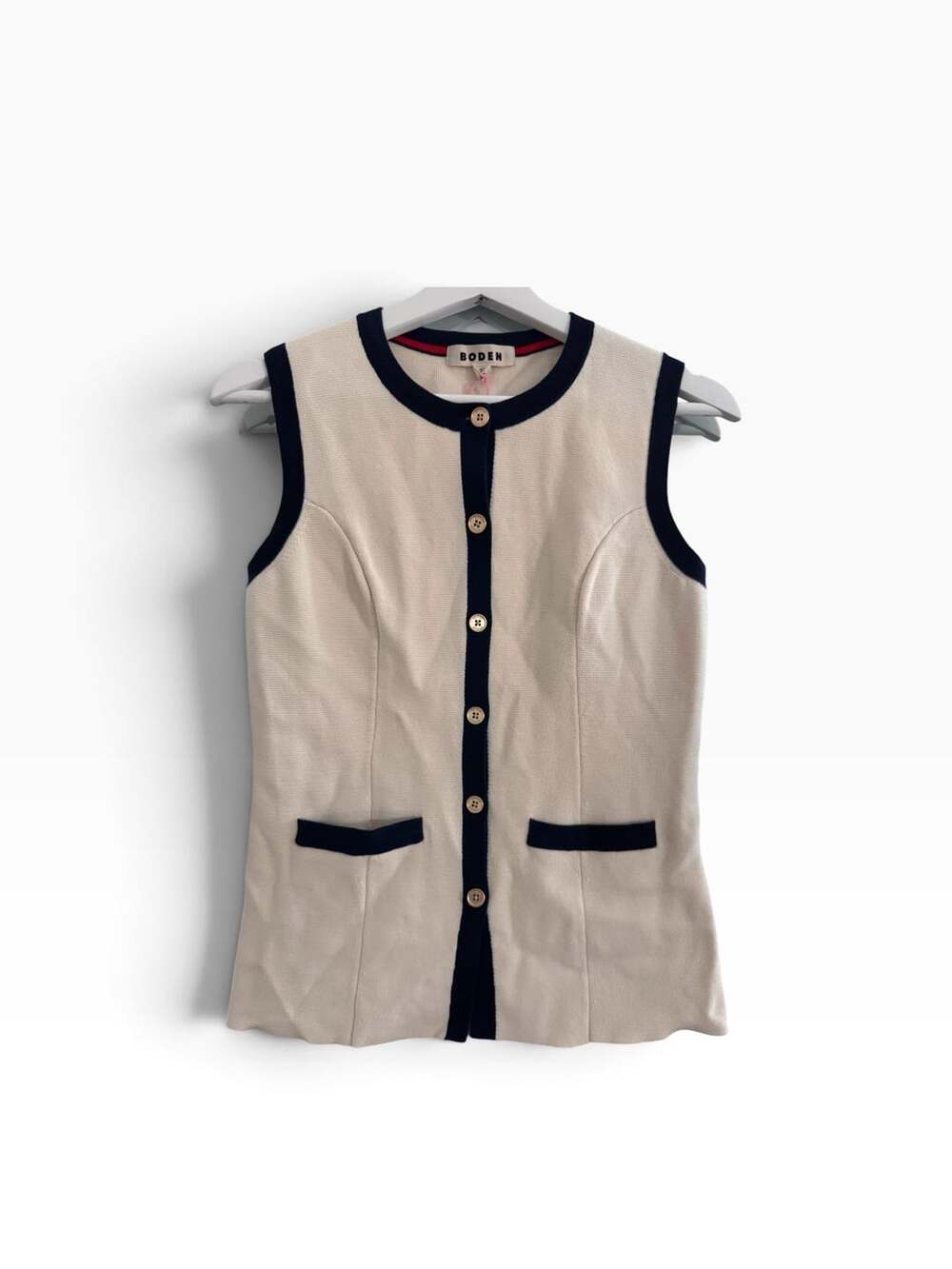 Boden Cream Crew Neck Milano Waistcoat Retail $232
